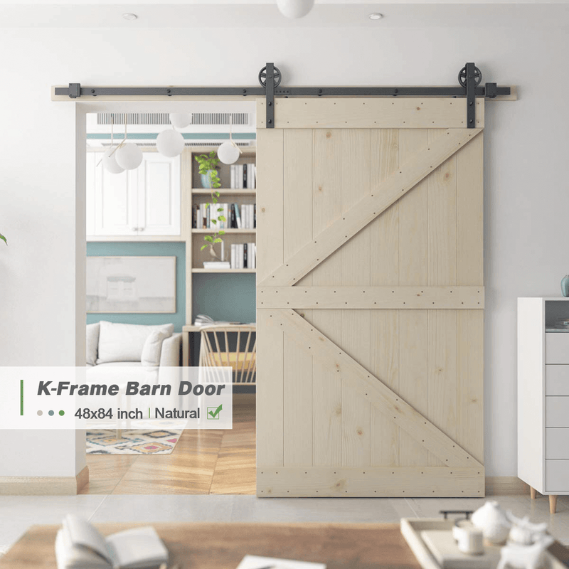 Sliding Barn Wood Door Slab Pre-Drilled Unfinished Natural Color Spruce Wood