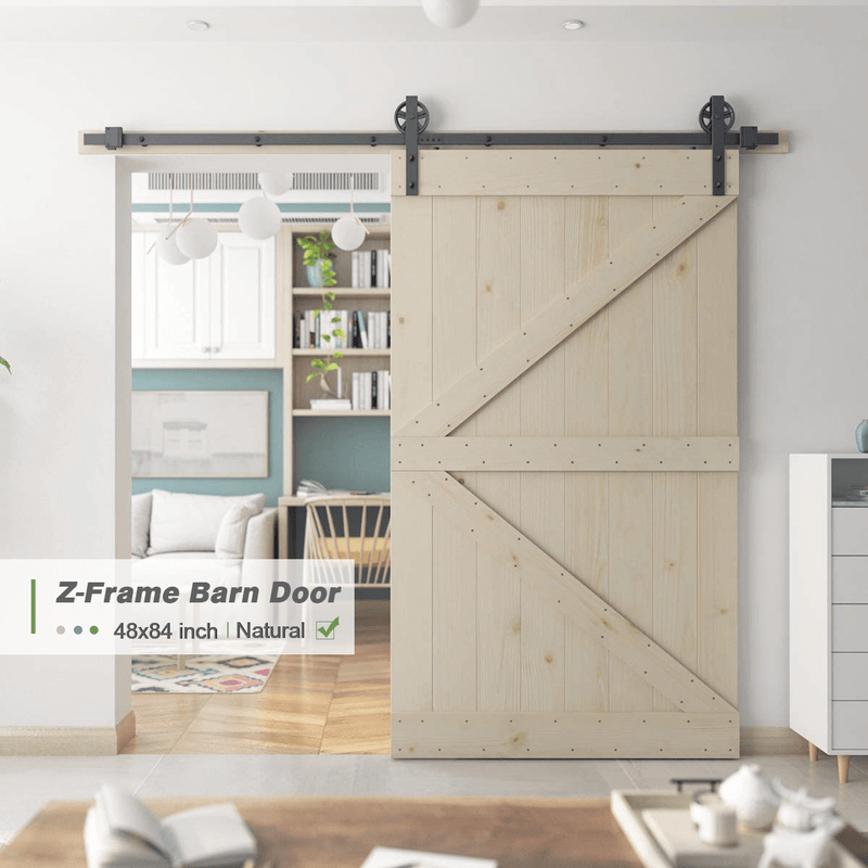 Sliding Barn Wood Door Slab Pre-Drilled Unfinished Natural Color Spruce Wood