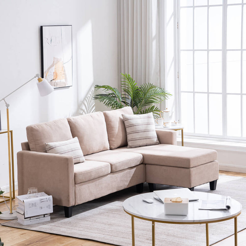 Convertible Sectional Sofa Couch, L-Shaped Couch with Modern Linen Fabric for Small Space, Beige