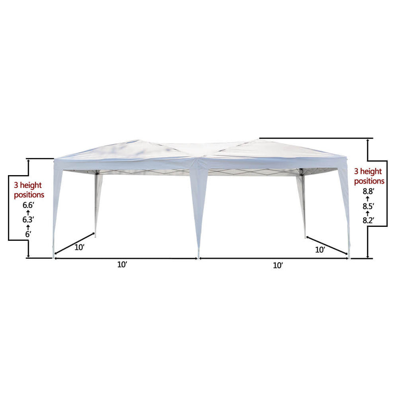 Foldable Canopy Tent with Carry Bag Four Sides 2 Windows White 10 x 20 ft