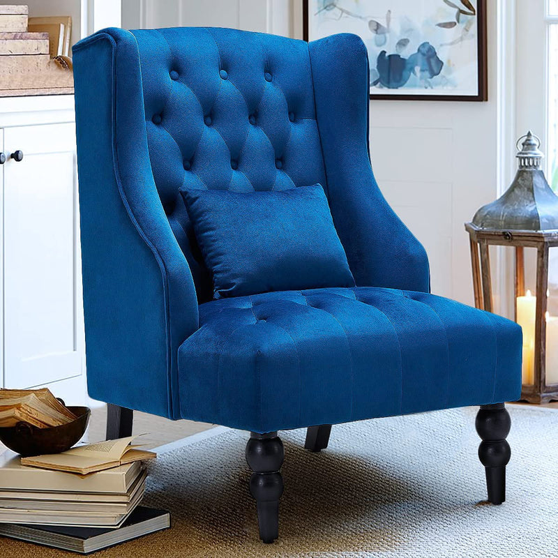Velvet Wingback Accent Chair Blue