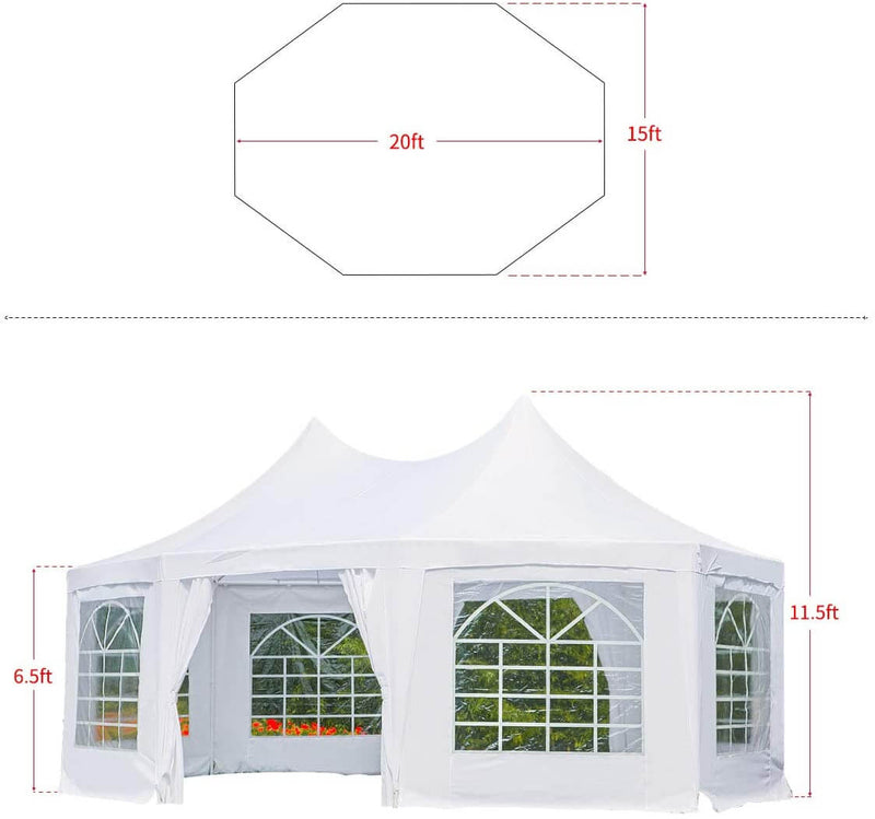 15x20ft Canopy Party Tent Adjustable Removable Sidewalls White Shelter with Carrying Bag for Wedding,Garden