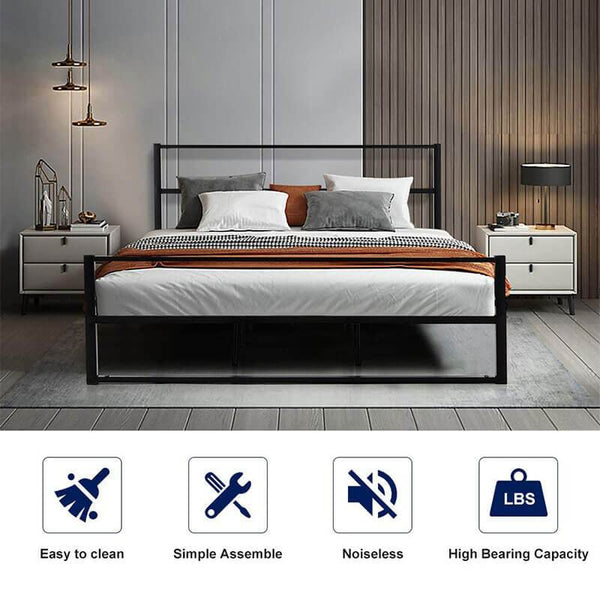 Metal Bed Frame Queen Size Heavy Duty Platform with Headboard