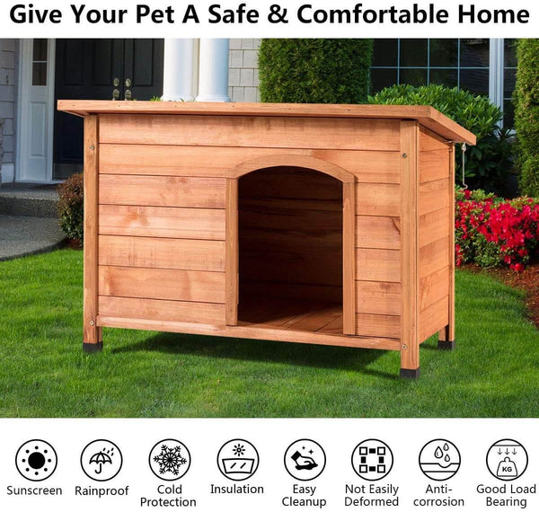 Outdoor Weather-Resistant Dog House Wooden Log Cabin Home Pet Furniture