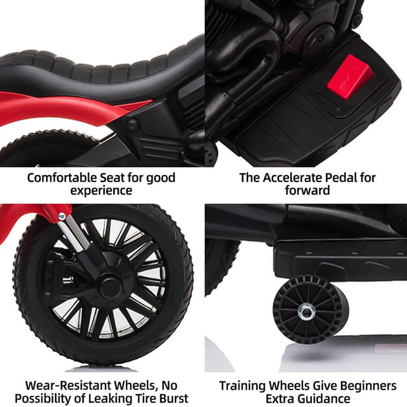 Ride on Toy for Kids Battery Powered Motorcycle With Training Wheels Red