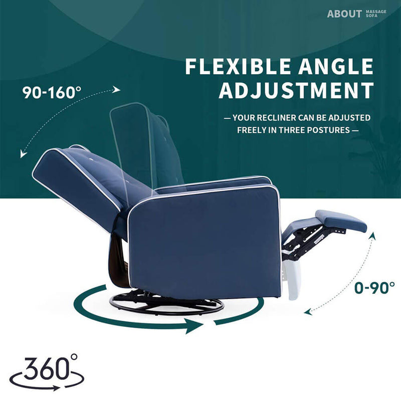 360-Degree Swivel Gliding Recliner,Leathaire Upholstered Recliner Blue