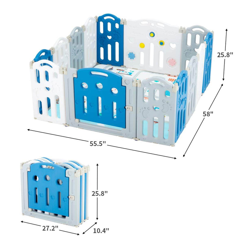 14 Panel Foldable Baby Playpen, Kids Activity Centre Safety Play Yard with Lock Door & Anti-Slip Rubber Bases