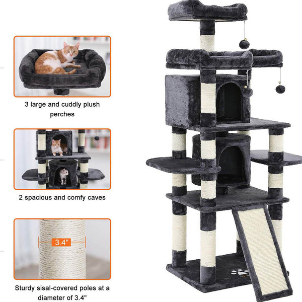 Multi-Level Cat Tree for Large Cats with Cozy Perches Stable 67 inches