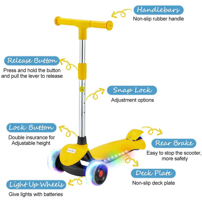 Scooter for Kids, LED Light-up Scooter, Kids Scooter with 3 Wheel LED Lights Yellow