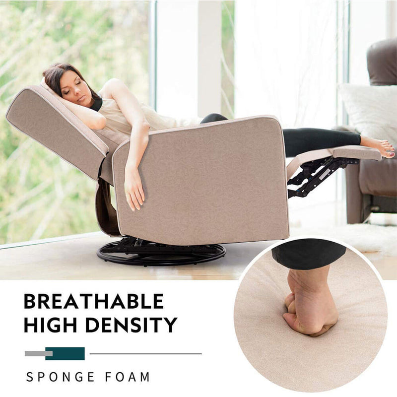 360-Degree Swivel Gliding Recliner,Leathaire Upholstered Recliner Beige