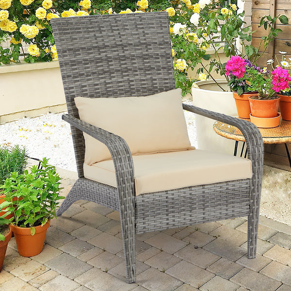 Patio Chairs High Back Wicker Outdoor Dining Chairs with Cushion and Pillow in Gray