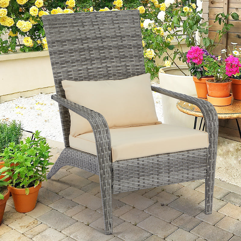 Patio Chairs High Back Wicker Outdoor Dining Chairs with Cushion and Pillow in Gray