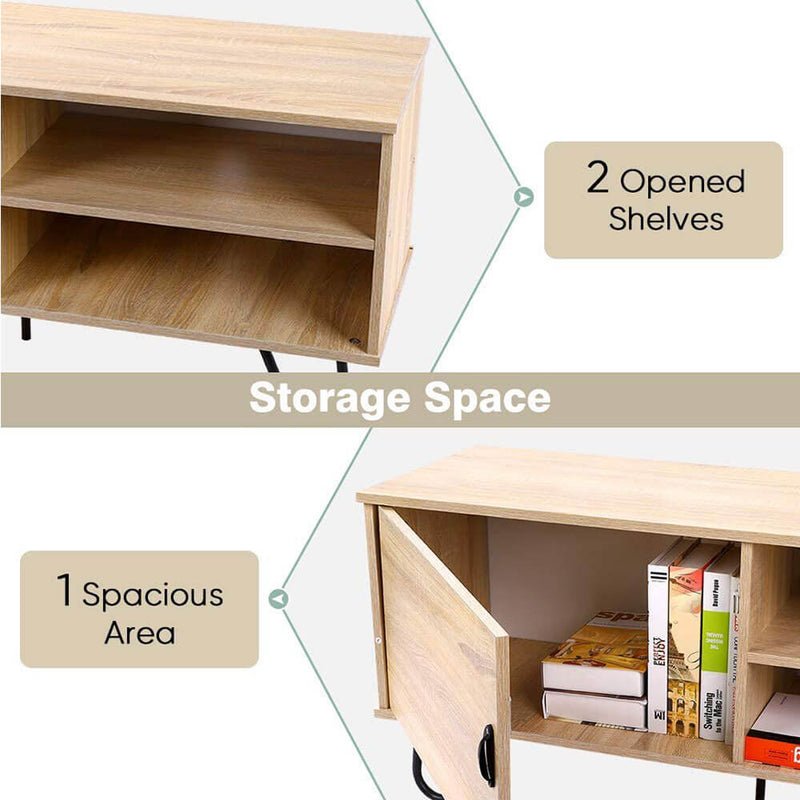 Modern TV Stand Wood TV Console Cabinet with 2 Storage Shelves and Hairpin Legs