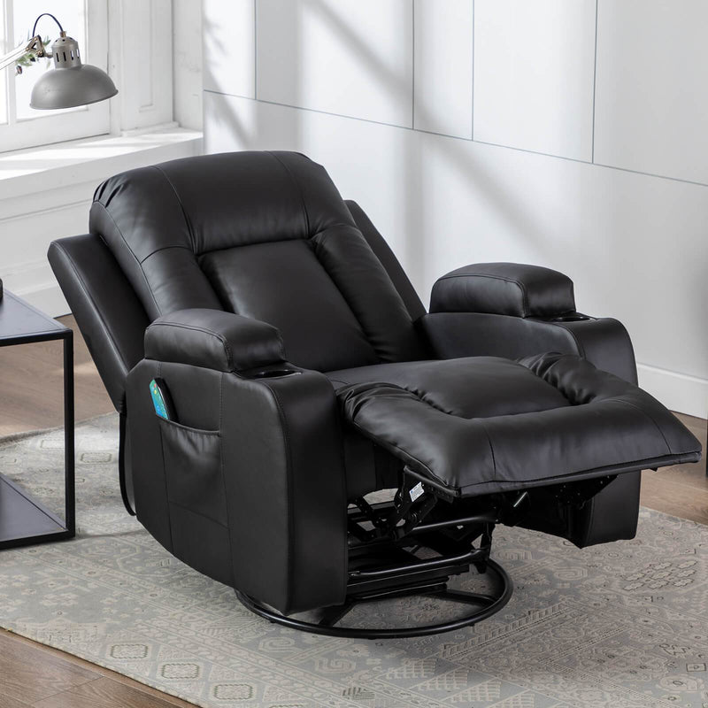 Massage Recliner Chair PU Leather Ergonomic Lounge Heated Chair 360 Degree Swivel Home Theater Recliner (Black)