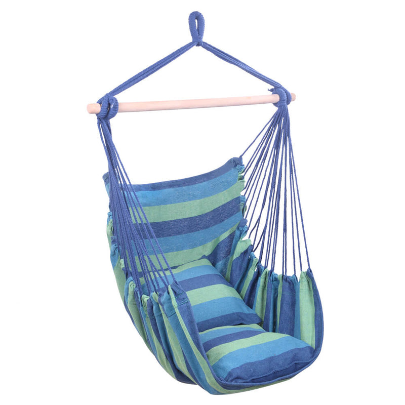 Hammock Swing, Hanging Rope Hammock Chair Swing, Cotton Hanging Air Swing with Cushions for Patio Porch Yard Tree, Blue
