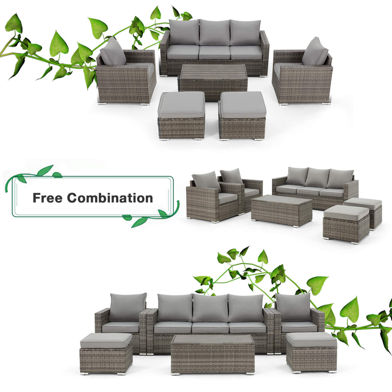 6 Pieces Wicker Patio Furniture Sets with Coffee Table, Outdoor Set Furniture Gray