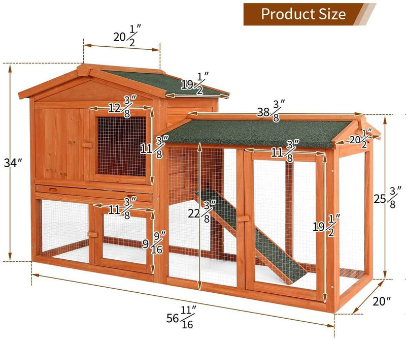 Rabbit Hutch Outdoor Wooden Rabbit House (56.7 inches)