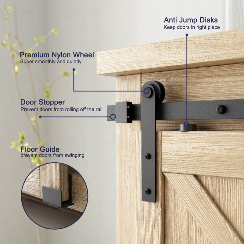 Super Mini Sliding Barn Door Hardware Track Kit for Double Opening Cabinet 4-8 FT