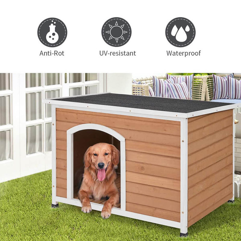 Outdoor Weather-Resistant Wooden Dog House Log Cabin with Adjustable Feet