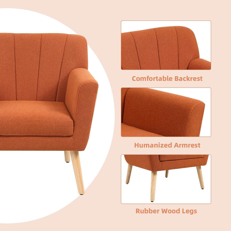 Mid-Century Modern Fabric Club Chair Solid Wood Legs Accent Chair Orange