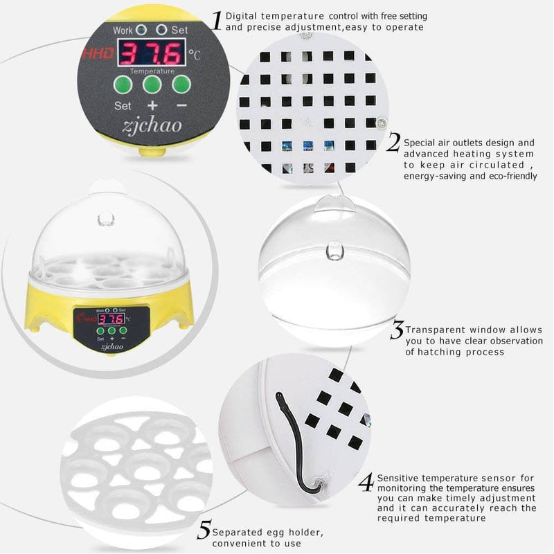 7 Eggs Automatic Mini Egg Incubator with Temperature Control