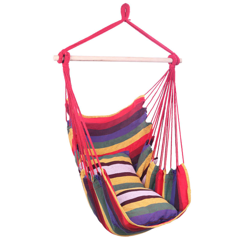 Patio Hammock Swing, Hanging Rope Hammock Chair, Cotton Hanging Air Swing with Cushions for Porch Yard Tree Bedroom
