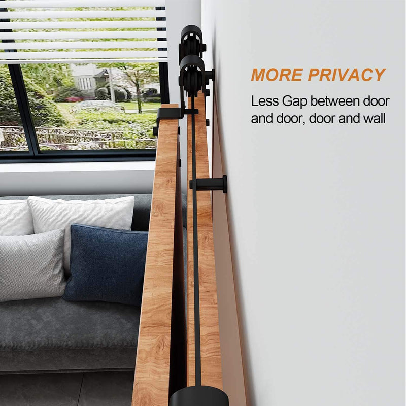 Bypass Sliding Barn Door Hardware One-Piece Flat Track for Double Wooden Doors 5-8 FT