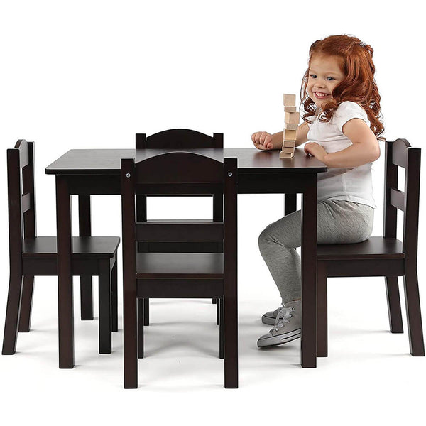Espresso Kids Wood Table & 4 Chair Set 5-Piece