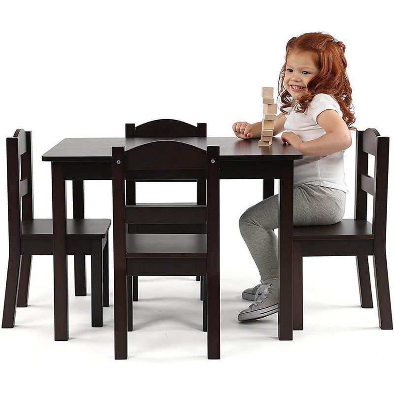 Espresso Kids Wood Table & 4 Chair Set 5-Piece