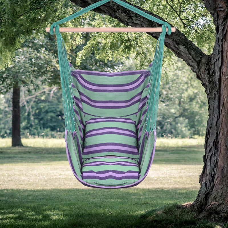 Patio Hammock Swing, Hanging Rope Hammock Chair, Cotton Hanging Air Swing with Cushions, Green