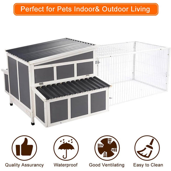 Large Chicken Coop Wooden Cage With Playpen Gray