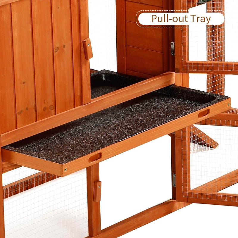 Rabbit Hutch Wooden Outdoor Open Roof Removable Tray & Ramp (54.3 inches)