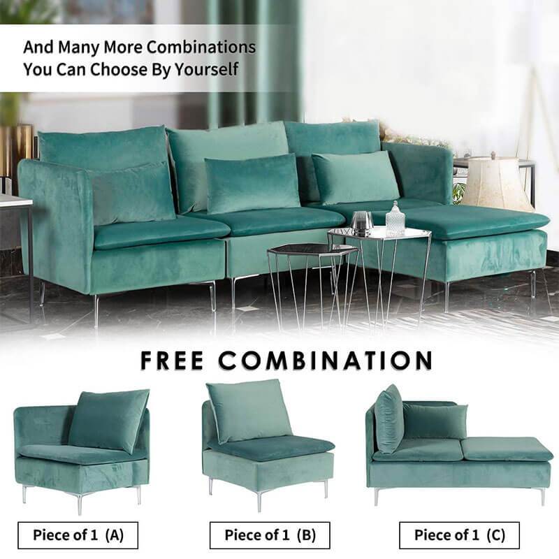 Convertible 3-Seat Sectional Sofa L-Shaped Couch Green