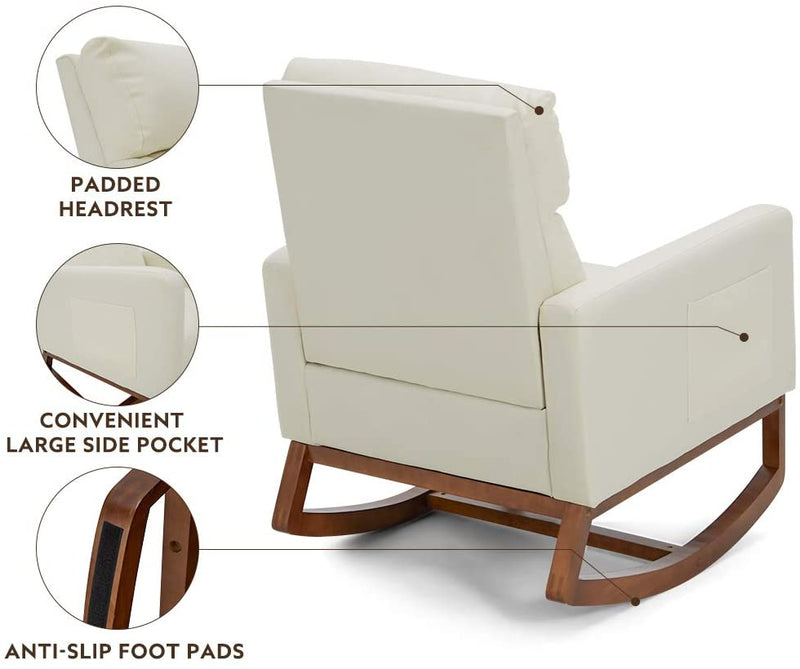 Rocking Chair, Comfortable Rocker Lounge Chair, Relax Armchair Massage Rocking Chair for Nursery, White