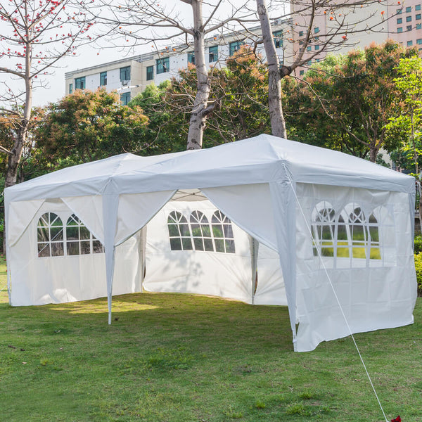 Waterproof Foldable Canopy Tent with Carry Bag 6 Sides 4 Windows White 10 x 20 ft