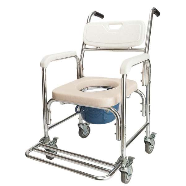 4 in 1 Multifunctional Aluminum Elder Disabled Commode Chair Bath Chair White