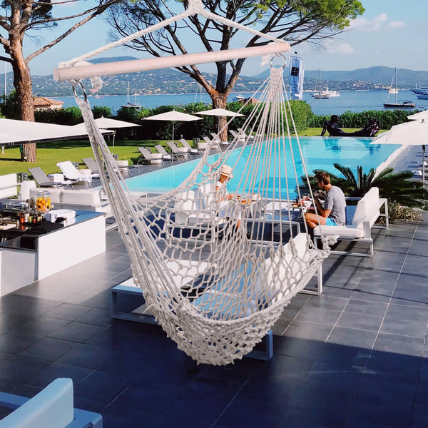 Hammock Swing Mesh Net, Hanging Rope Hammock Chair, Cotton Hanging Air Swing for Porch Yard Tree Bedroom, Beige