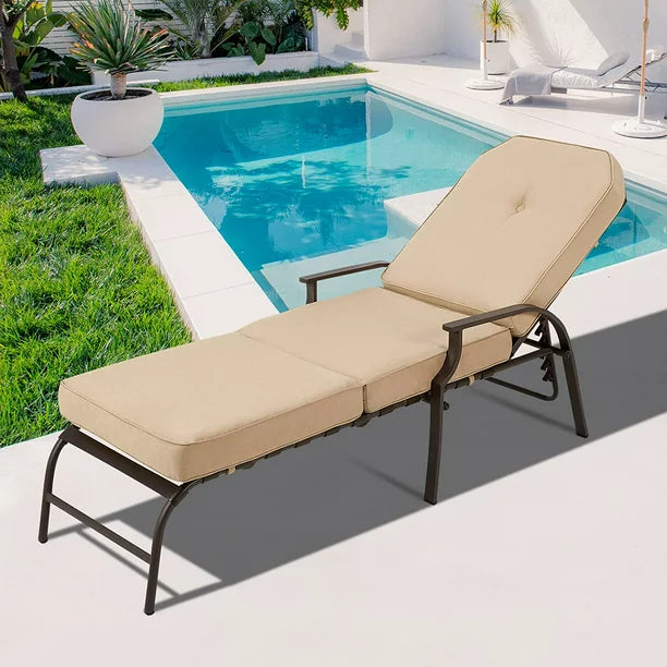Outdoor Chaise Lounge Chair for Patio - Beige