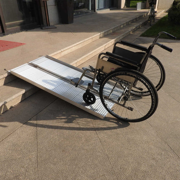 5 Ft Home Corridor Aluminum Alloy Folding Wheelchair Ramp Silver