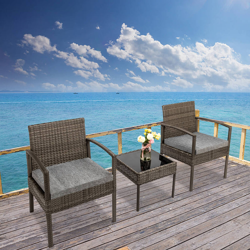 3 Pieces Patio Furniture Set Wicker Rattan Outdoor Patio Conversation Set