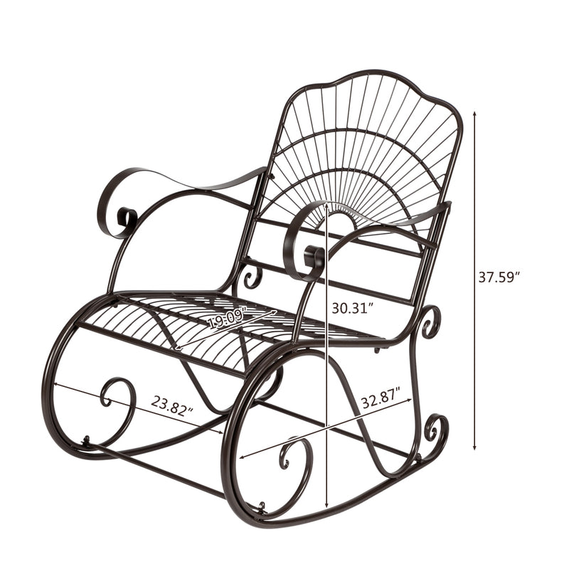 Patio Rocking Chair Leisure Chair, Sun Shape Garden Iron Art Paint Rocking Chair
