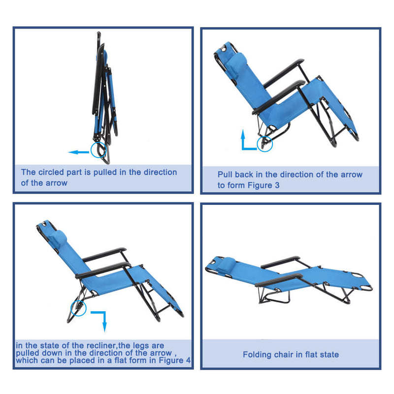 Portable Dual Purposes Extendable Folding Reclining Chair Blue