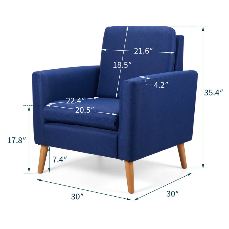 Modern Accent Fabric Chair Single Sofa Comfy Upholstered Arm Chair Living Room Furniture, Blue