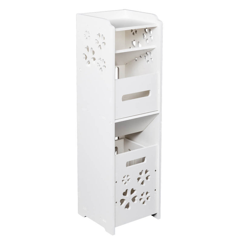 3-tier Bathroom Storage Cabinet with Garbage Can 10x10*31 inches White