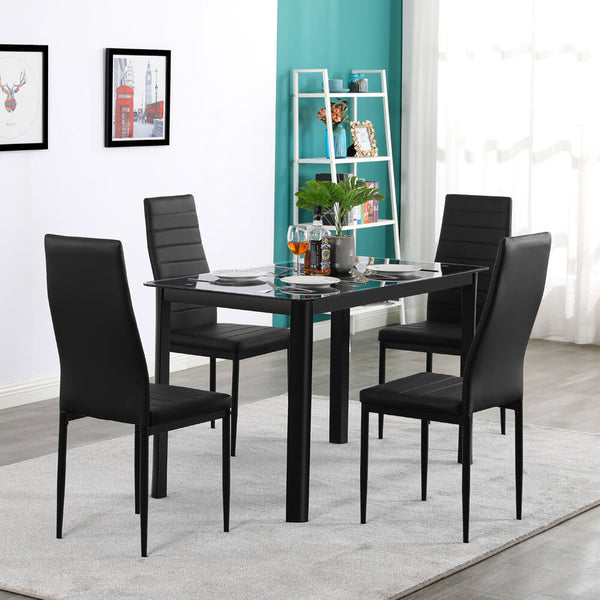 Rectangle Tempered Glass Dining Table with Nine Block Box Pattern Black