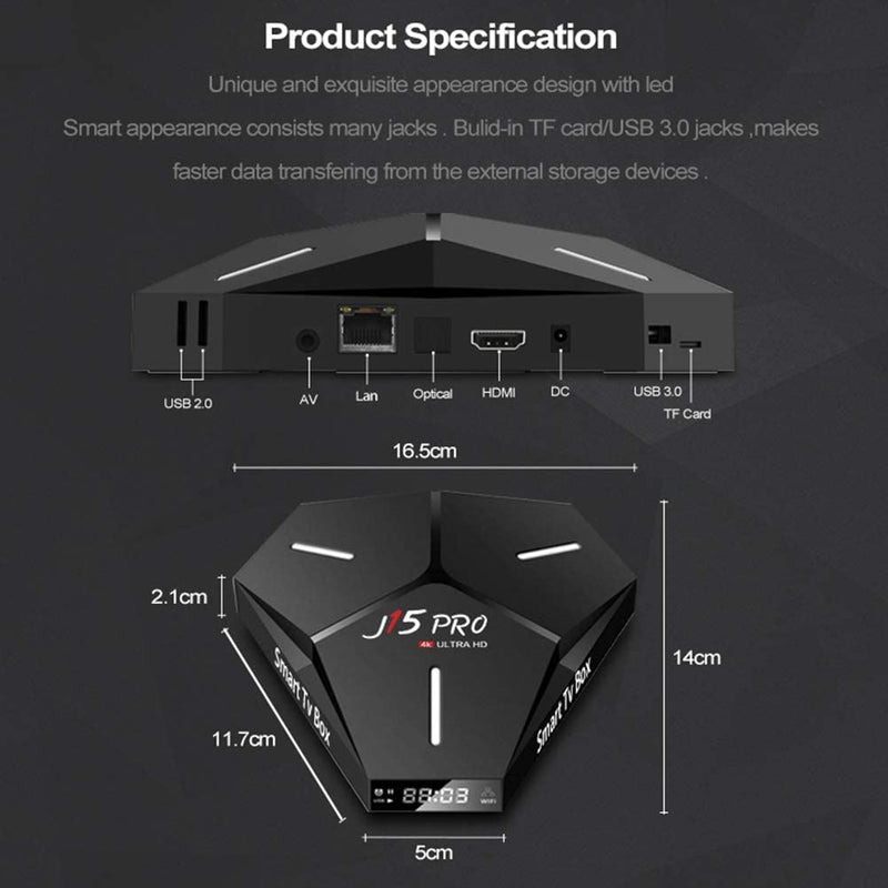 Dnyker Android 9.0 TV Box, Quad-core Cortex-A53 CPU 4GB RAM 64GB ROM 2.4GHz/5GHz Dual Band WiFi 4K Ultra HD Resolution Bluetooth 4.0 Streaming Media Player