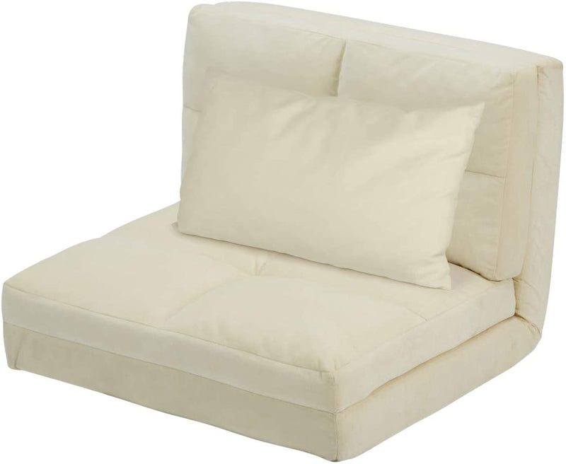 Triple Fold Down Sofa Bed, Adjustable Floor Couch Sofa 5 Adjustable Positions 6 Reclining Angles Sleeper Sofa Guest Chaise Loungefor Living Room and Bedroom, Beige