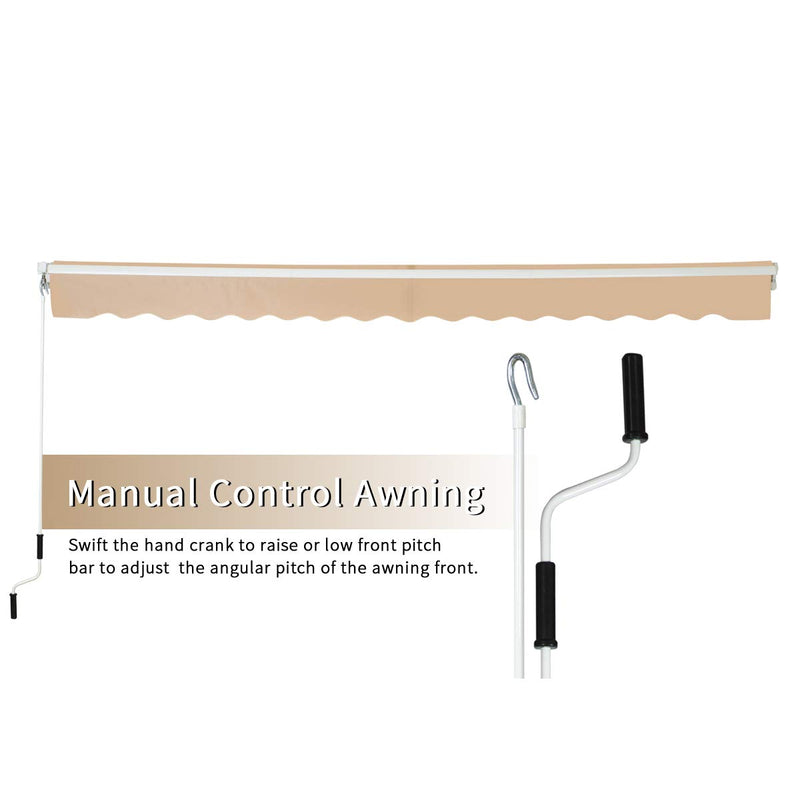 Patio Awning Retractable Sun Shade with Manual Crank Handle Beige