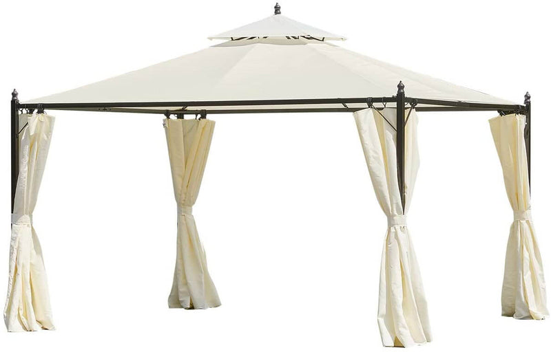 10 x 12 FT Double-Roof Softtop Gazebo Canopy, Outdoor Steel Frame Gazebo with Shade Curtains, Cream