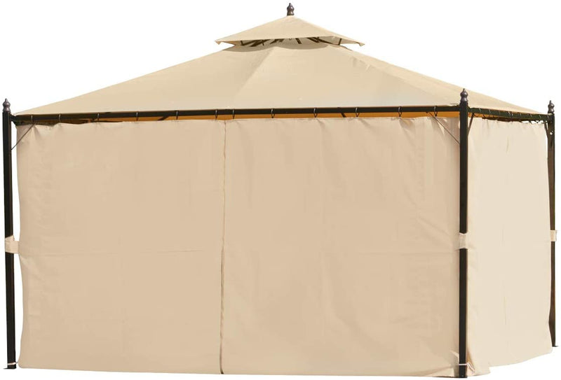 10 x 12 FT Double-Roof Softtop Gazebo Canopy, Outdoor Steel Frame Gazebo with Shade Curtains, Beige